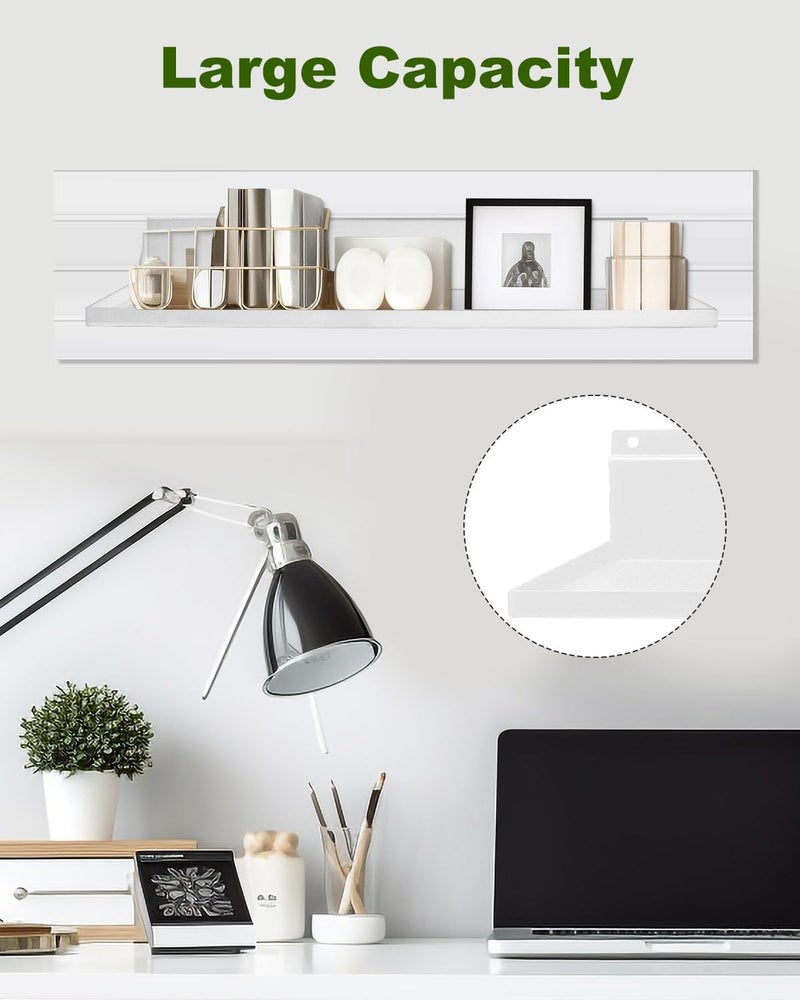 Alffun 4 Pack Slatwall Shelves, 17 x 8 Inch Heavy Duty Metal Display Shelves for Storage & Organization, White Slat Wall Shelf Accessories for Garage, Retail, Home & Commercial Use, White - Image 3